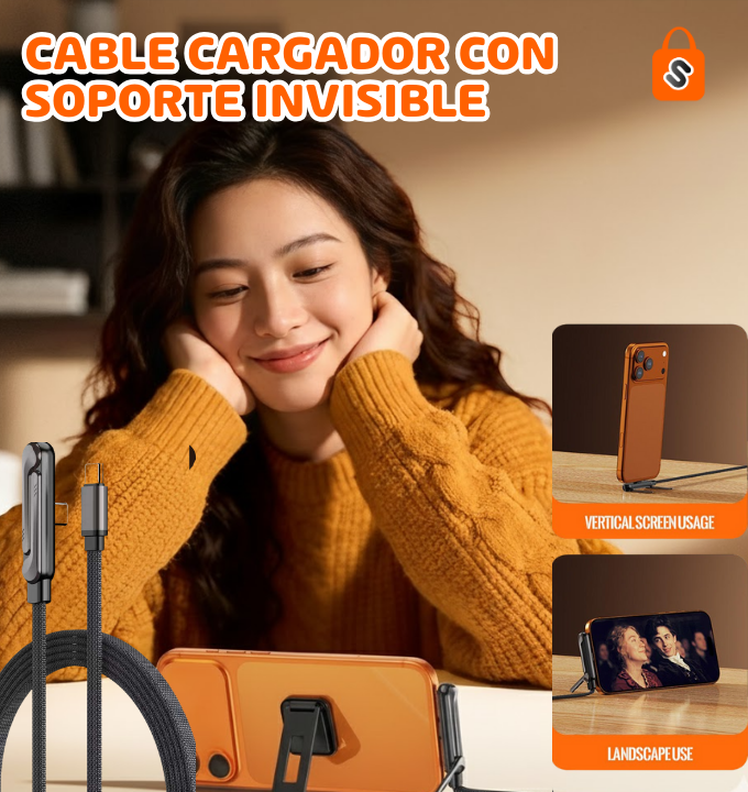 CABLE CARGADOR CON SOPORTE INVISIBLE - COMBO